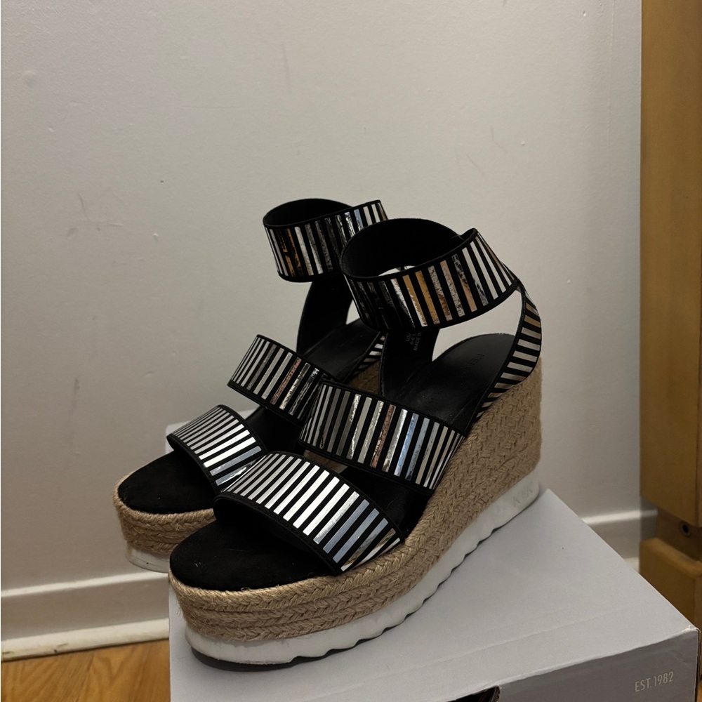 Stylish Black and Silver Wedge Sandals